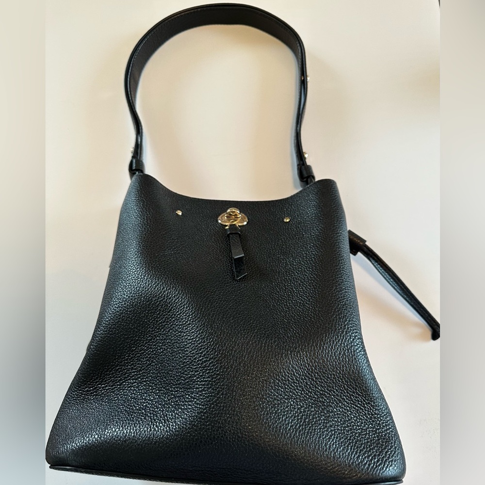 Black leather Kate Spade bucket shoulder bag